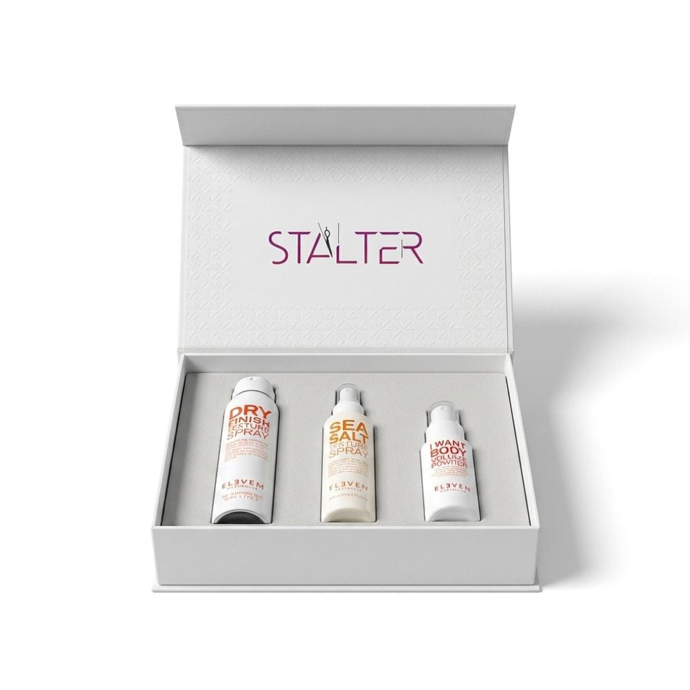 Coffret Stalter Eleven Australia avec produits volume, texture et coiffage professionnel