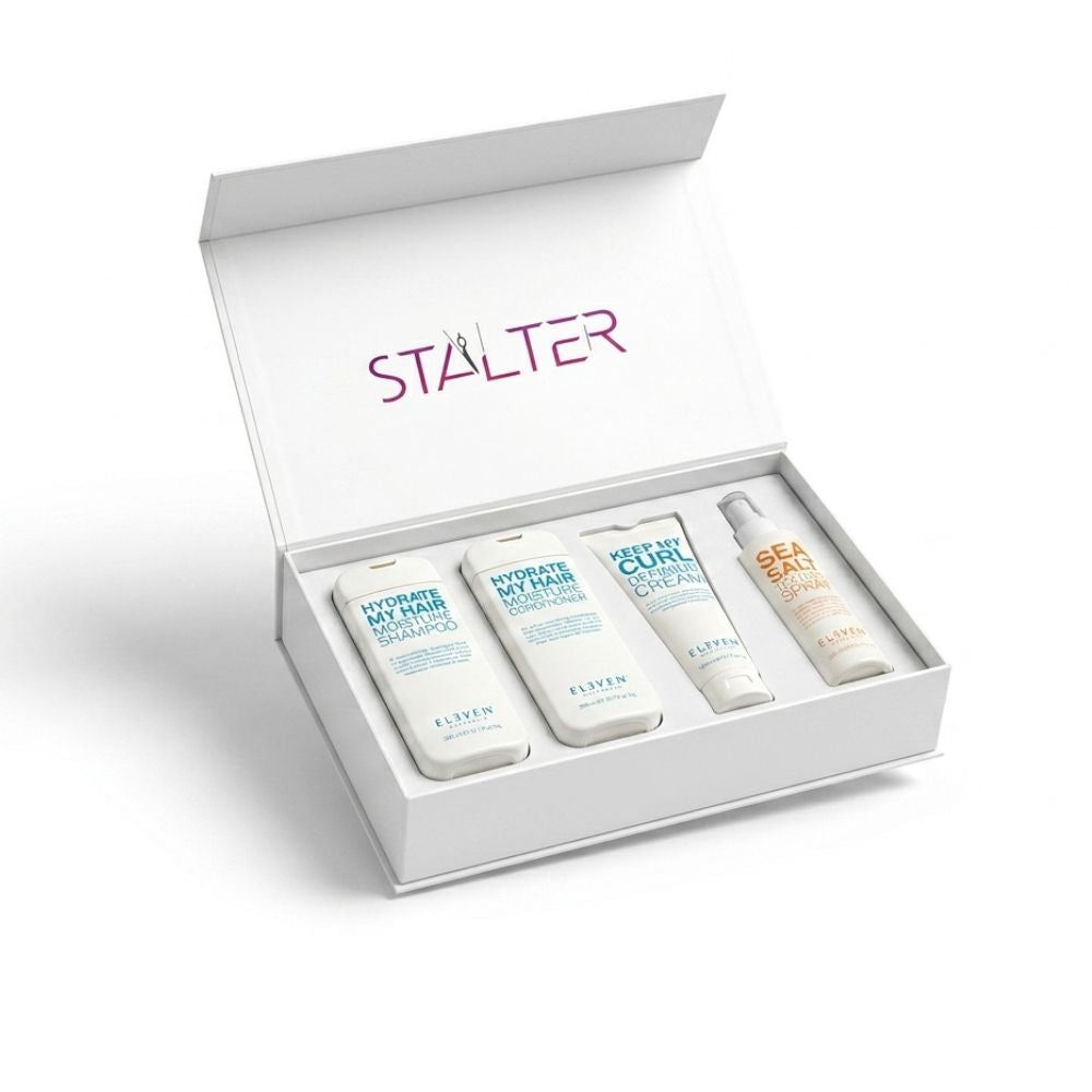 Coffret Stalter avec shampoing, après-shampoing, crème boucles et spray texturisant