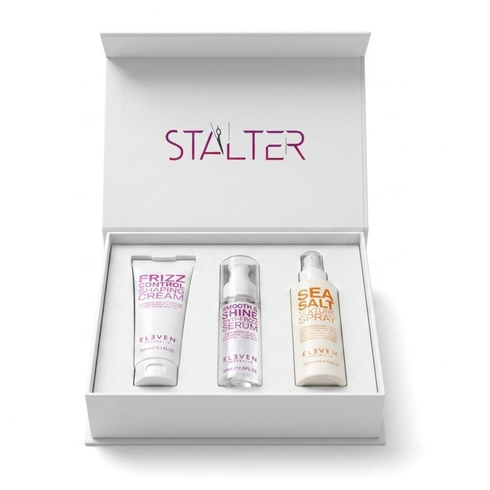 Coffret Stalter Eleven Australia avec spray texture, sérum brillance et spray volume pour coiffage professionnel