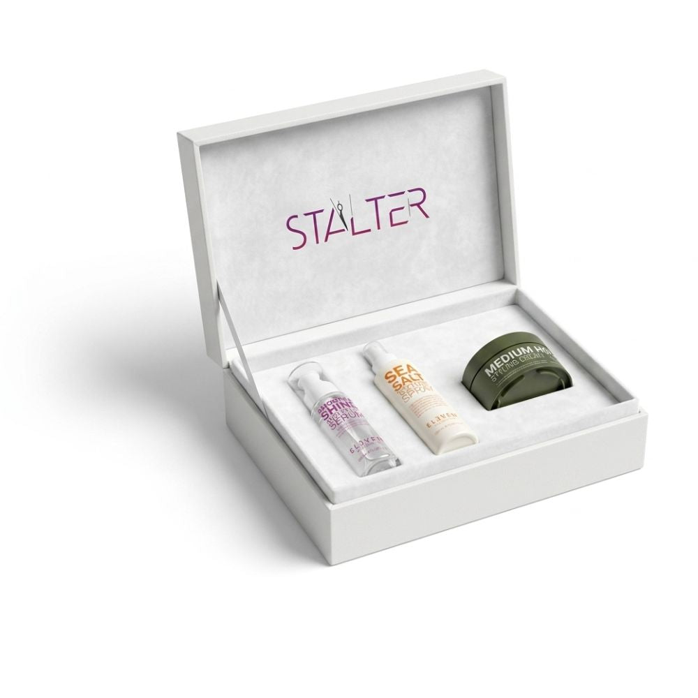 Coffret Stalter premium avec sérum anti-frisottis, spray sel marin et crème coiffante Eleven Australia