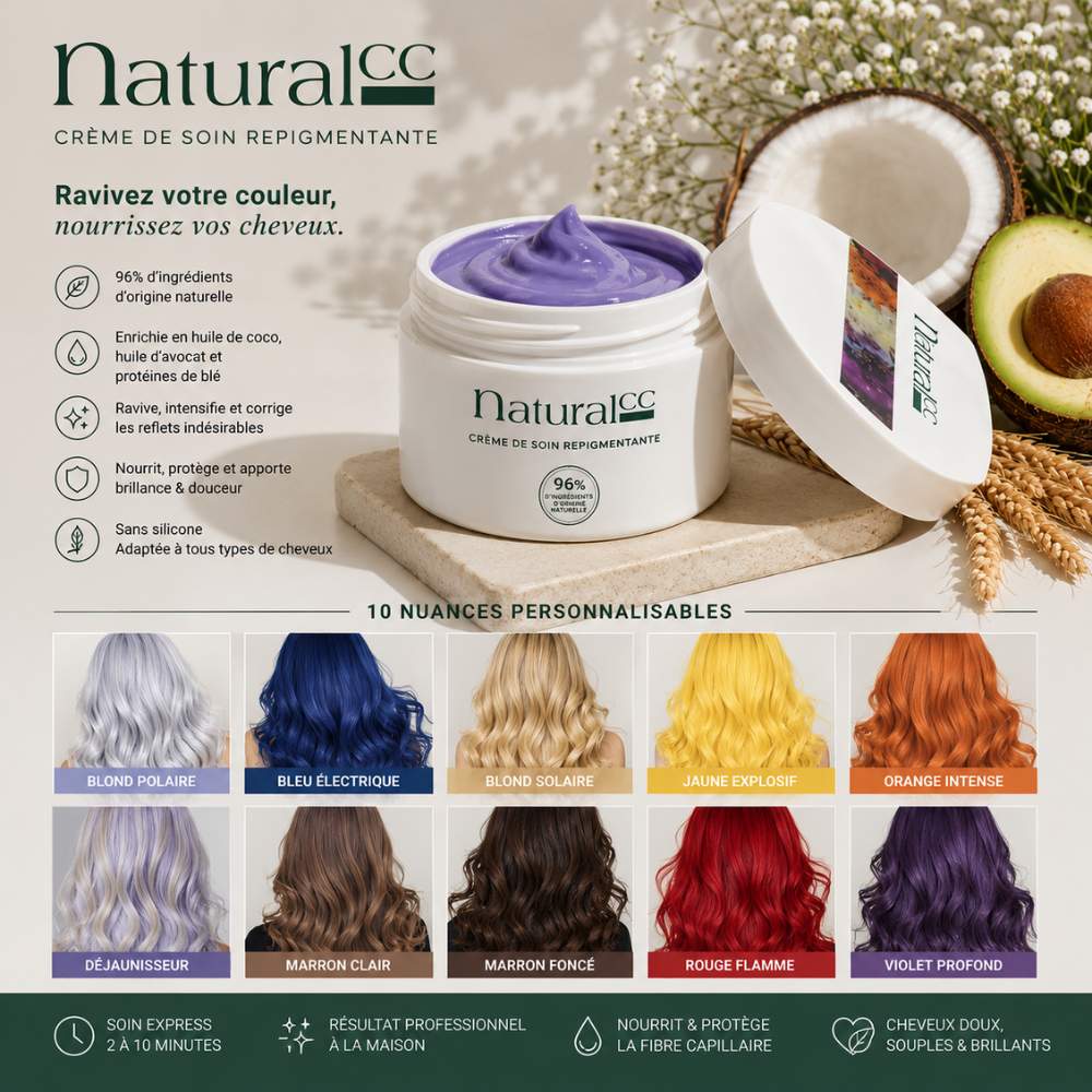 Présentation complète des soins repigmentants Natural CC pour toutes couleurs