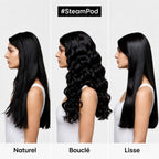 Transformation cheveux avec SteamPod professionnel sur cheveux naturels, bouclés et lissés